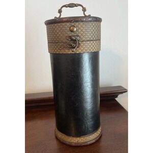 Antique - Vintage Wood Leather Wine Carrier Case Box Storage - *Handle Repaired*